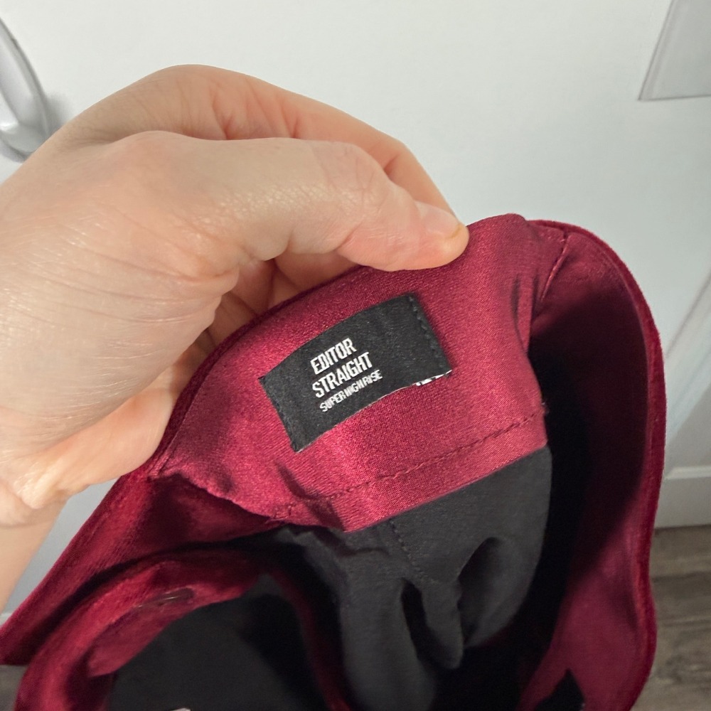 Express Editor Straight Super High Rise Maroon Velvet Dress Pants Womens 6 - Picture 6 of 13